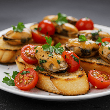CROSTINI CON COZZE E POMODORINI