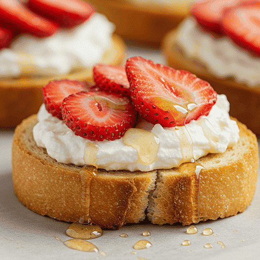 BRUSCHETTE CON RICOTTA MIELE E FRAGOLE