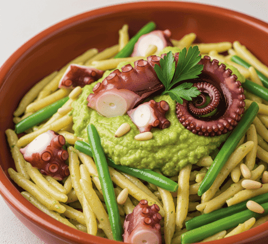 Trofie al Polpo con Pesto di Fagiolini