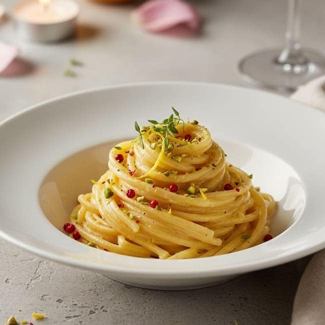 Linguine Limone, Pepe Rosa e Granella di Pistacchio: Amore Puro